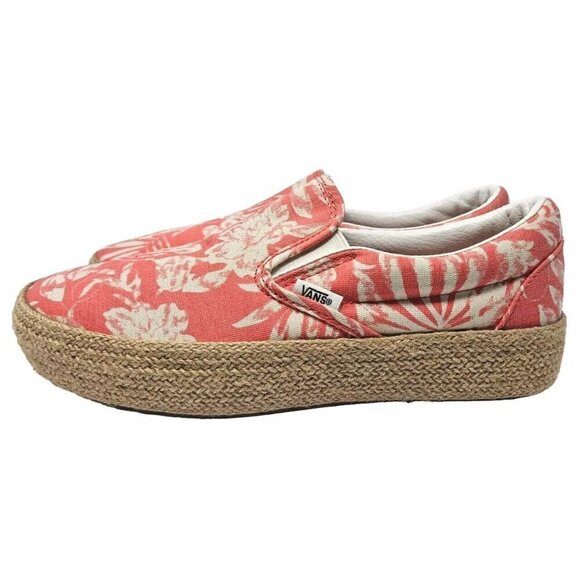 Vans Tropical Floral Platform Espadrilles Shoes Deep Sea Coral Size W9.5 M8 - Picture 1 of 10